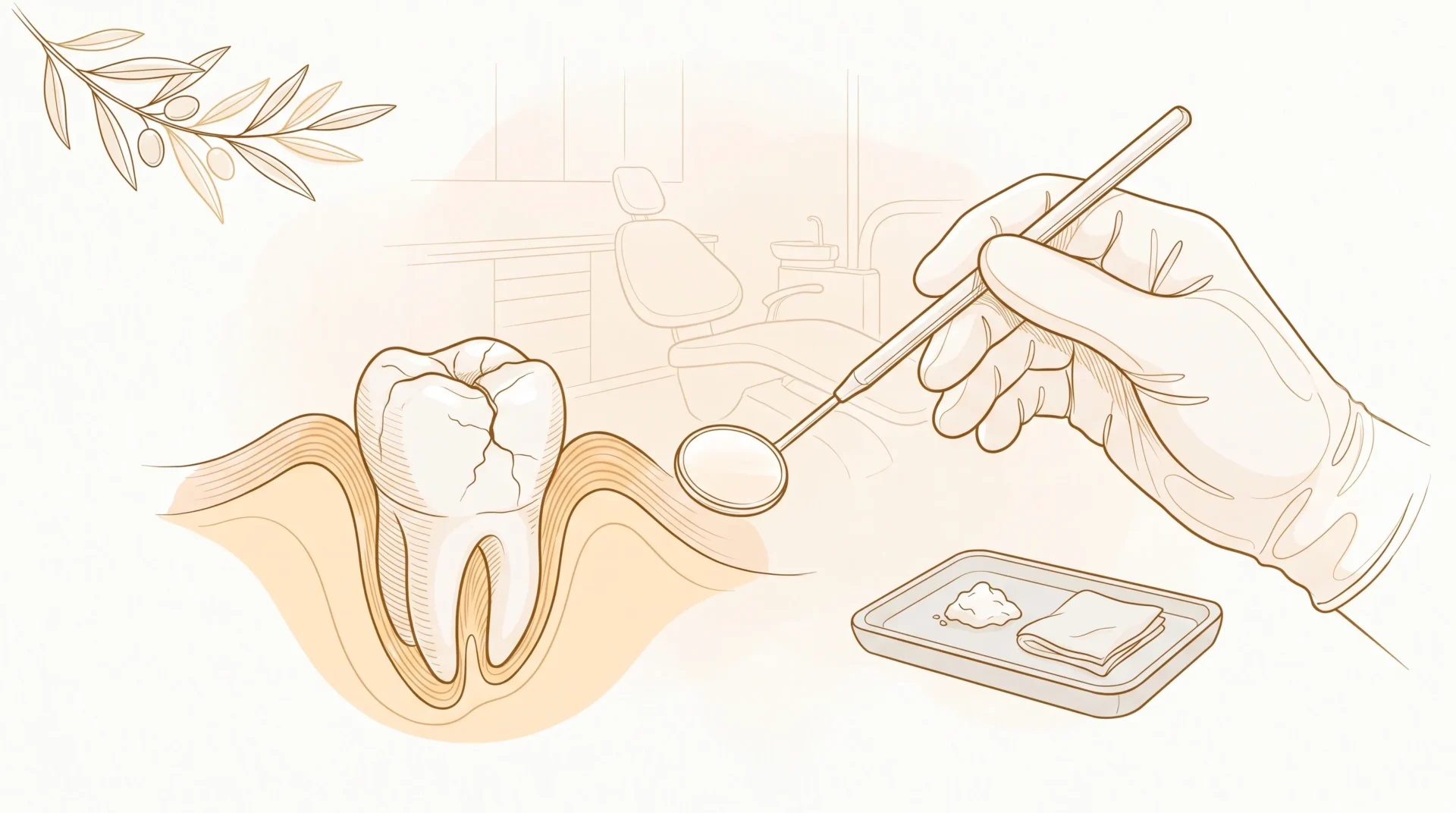 A close view of a cracked molar being assessed at the dental chair.