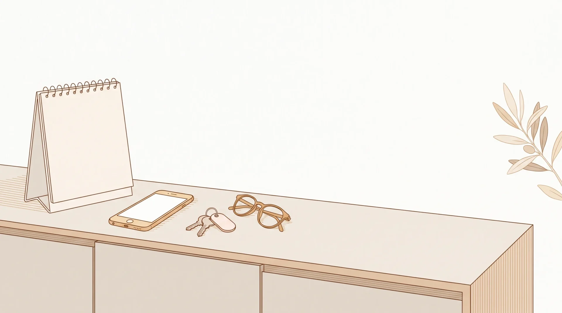 A home console with a calendar, phone, keys and glasses suggests a dental appointment reminder.