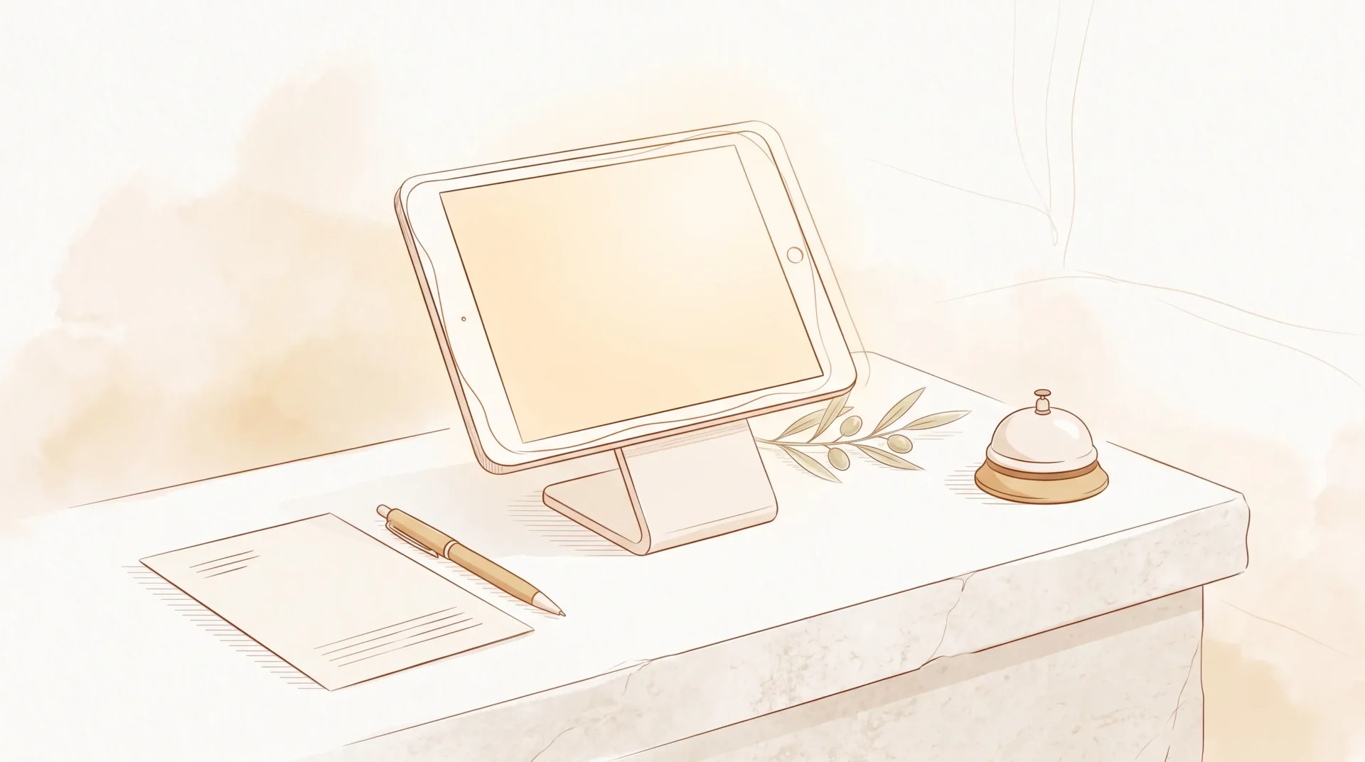 A tablet, pen and appointment card sit on a clinic desk for online dental booking.